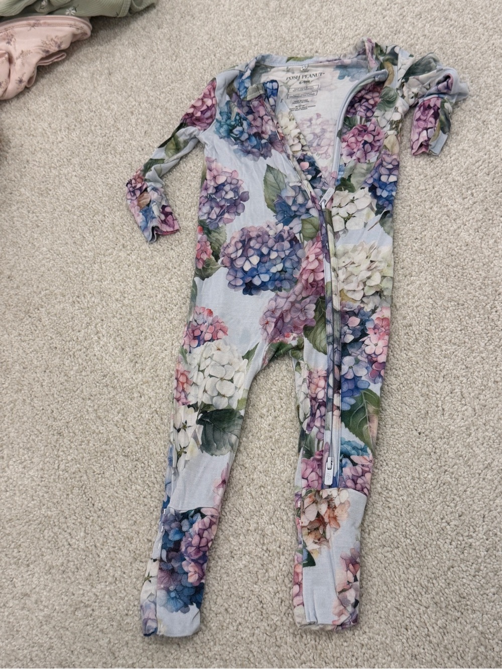 Posh Peanut Pastel Hydrangea Printed Baby Zipper Romper
